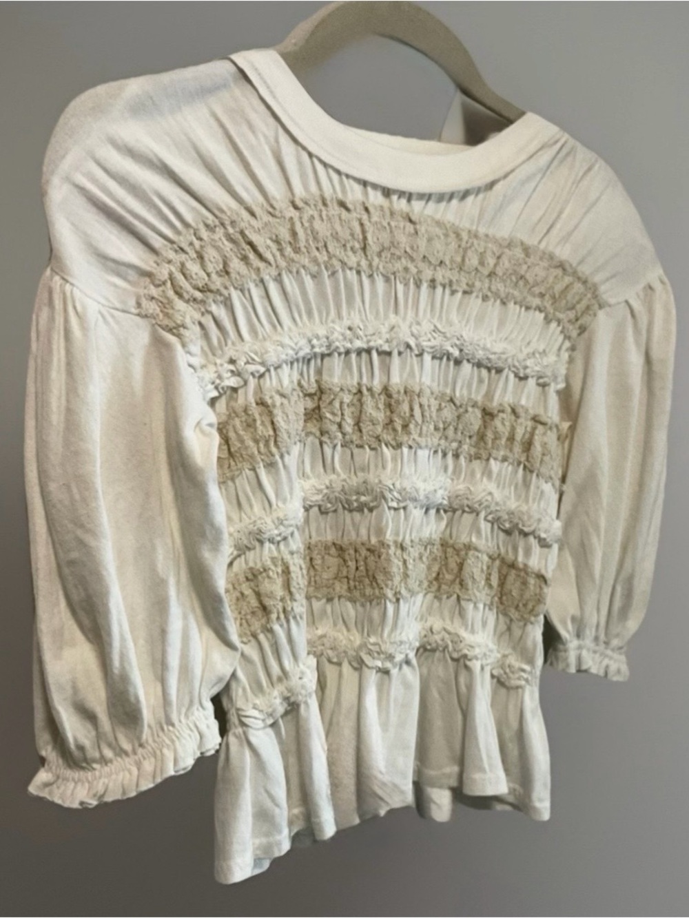 Free People NWT Maxey Smocked Ruffled Cream Puffed Half Sleeve Knit Top, XS - Picture 6 of 12